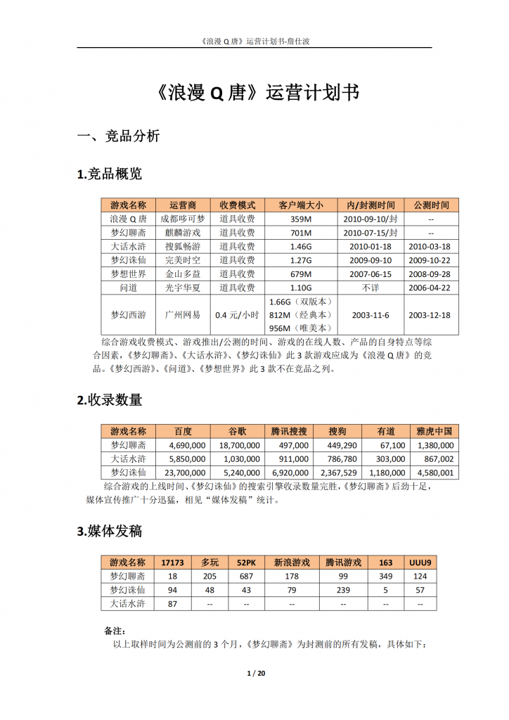 【游戏运营】《浪漫Q唐》运营计划书.pdf-游戏运营社区-游戏星球-三米星球：游戏人&互联网人终身成长的平台