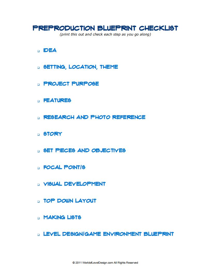 【关卡策划】PreproductionBlueprint-CheckList.pdf-游戏策划社区-游戏星球-三米星球：游戏人&互联网人终身成长的平台