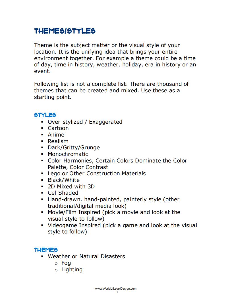【关卡策划】Themes_Styles.pdf-游戏策划社区-游戏星球-三米星球：游戏人&互联网人终身成长的平台