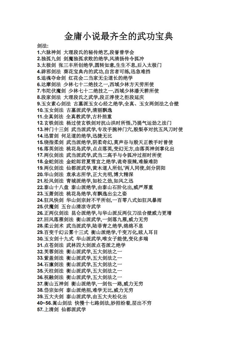 【文案策划】金庸小说最齐全的武功宝典汇总.pdf-游戏策划社区-游戏星球-三米星球：游戏人&互联网人终身成长的平台