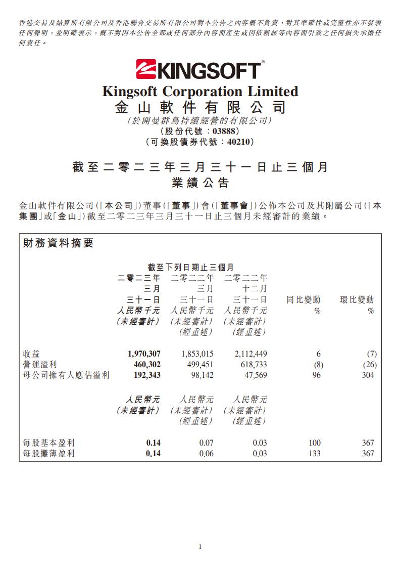 【游戏公司】金山软件2023Q1.pdf-游戏资讯社区-游戏星球-三米星球：游戏人&互联网人终身成长的平台
