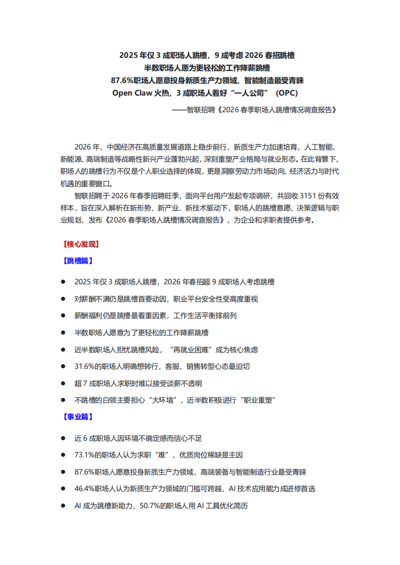 【游戏资讯】智联招聘：2026春季职场人跳槽情况调查报告.pdf-游戏资讯社区-游戏星球-三米星球：游戏人&互联网人终身成长的平台